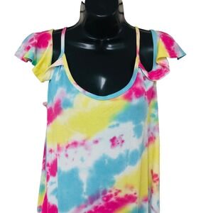 NWT Jouica Womens Pink Tie Dye Dress Cover Up Pockets Beachy Cold Shoulder L